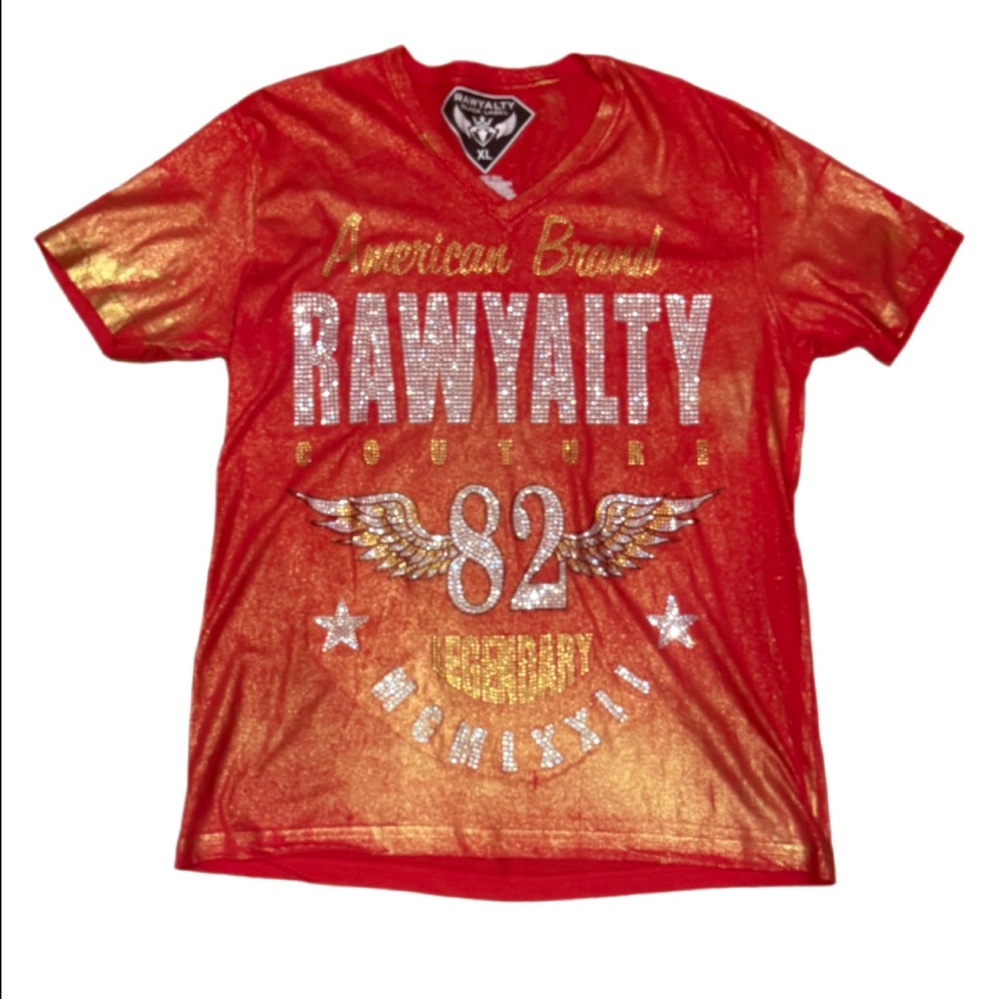 Rawyalty Red Gold Metallic Rhinestone
Graphic Tee XL Y2K Oversized Made USA